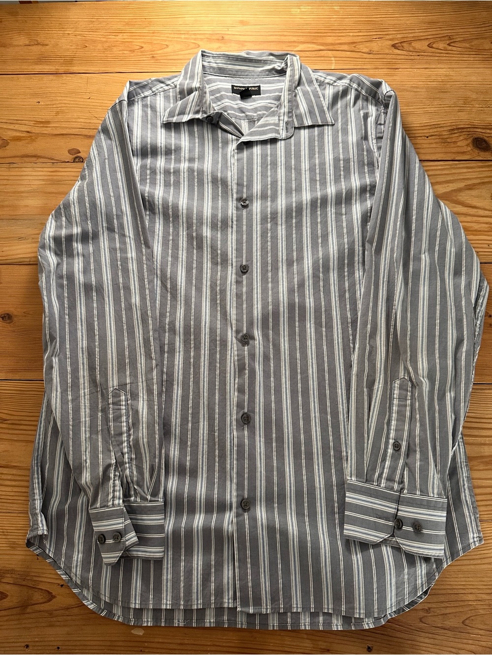 Banana Republic Gray and White Vertical Stripe Dress Shirt